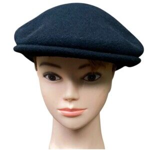 Vtg KANGOL 502 Wool Flat Cabbie Newsboy Cap Black Sz L/XL Made in Great Britain